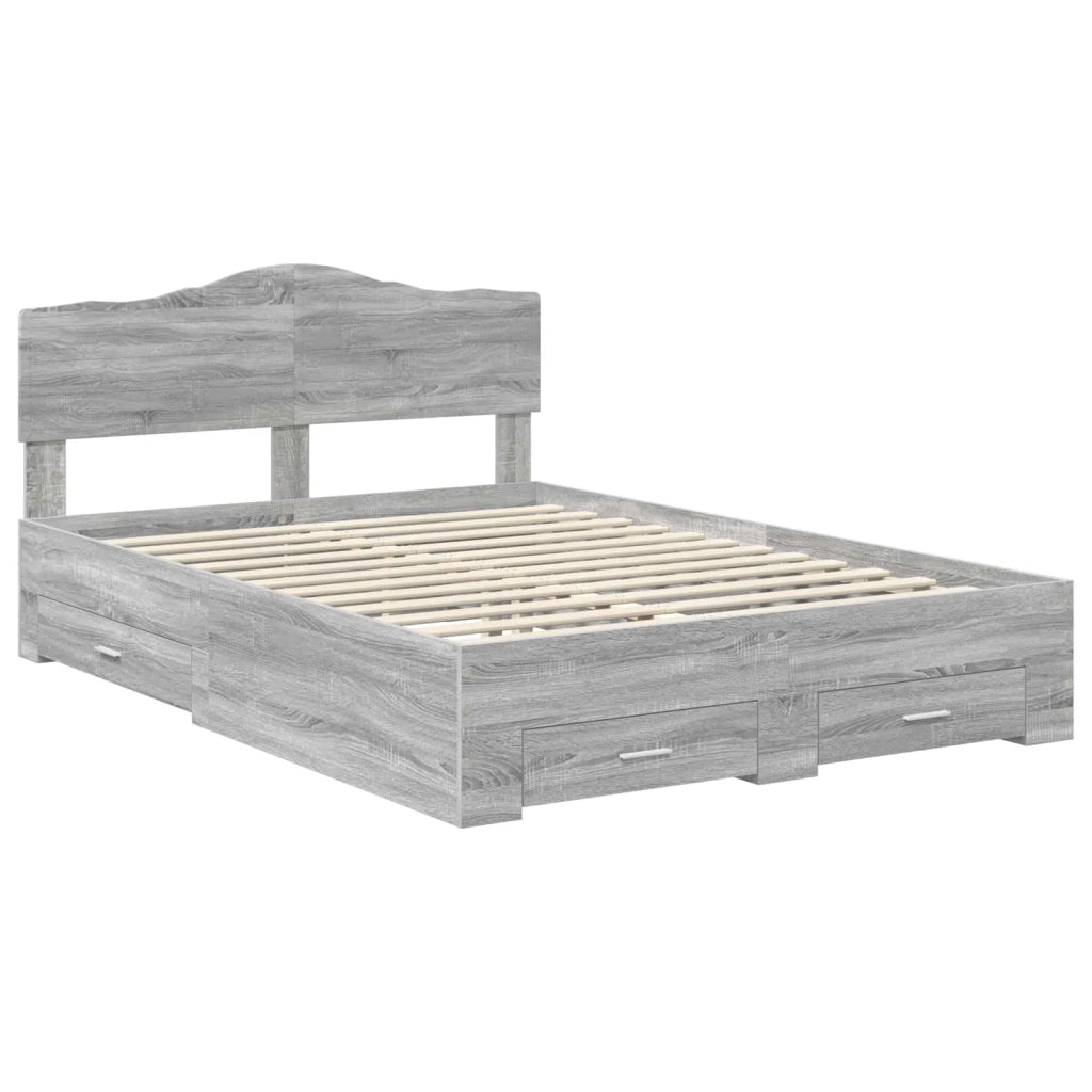 Letto matrimoniale | Letto per adulti | Struttura del letto con testiera Grigio Sonoma 140 x 190 cm