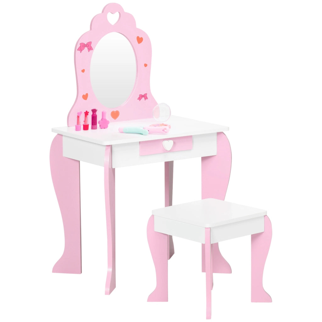 Tocador per bambini con specchio e sgabello ¨C zephmum ¨C rosa 50x36,5x89,5cm