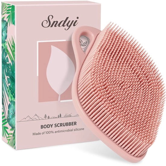 Lisciatrice per corpo in silicone, spazzola per doccia in silicone per esfoliazione delicata, scrub per corpo a forma di foglia in silicone con setole schiumanti, spugna per doccia in silicone per la pelle sensibile, perla rosa