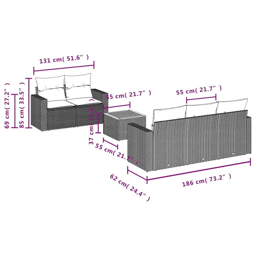 Set Divani da Giardino 6 pz con Cuscini Grigio in Polyrattan 3256341