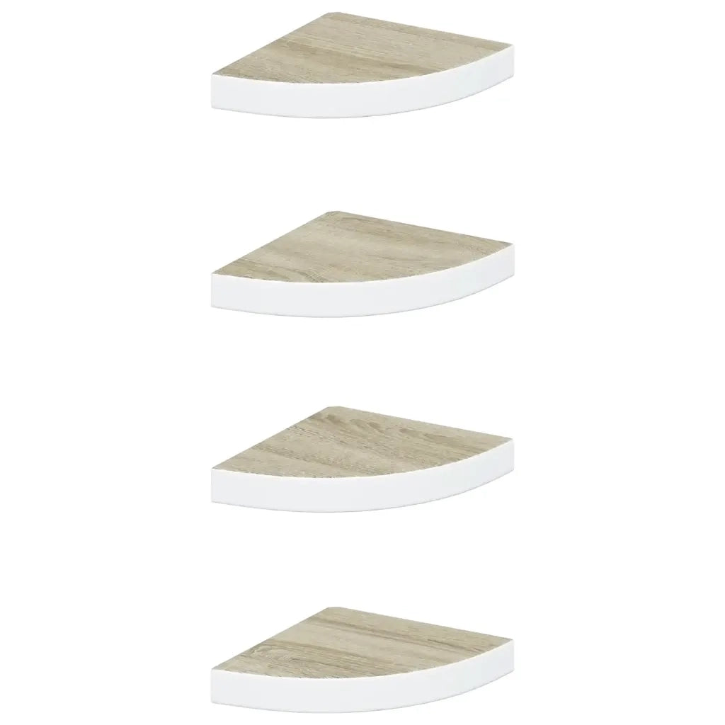 Mensole Angolari 4 pz Rovere e Bianco 25x25x3,8 cm in MDF 326632