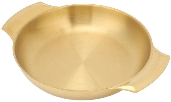 Piatto da Paella 25 cm - Acciaio Inossidabile - Esterno in Oro - Piatto da Cucina Portatile - Adatto per Induzione/Gas - Riscaldamento Uniforme - Padella per Frittate