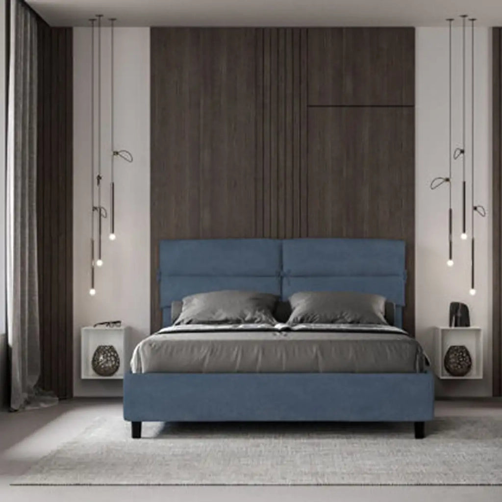 Letto matrimoniale con rete imbottito 160x190 microfibra blu Nandy