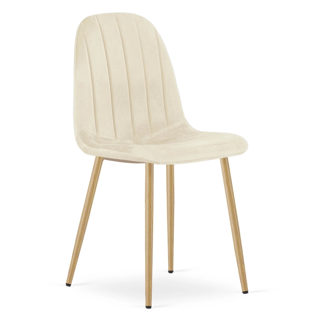 Sedia Padva in Velluto Beige e Gambe Effetto Rovere