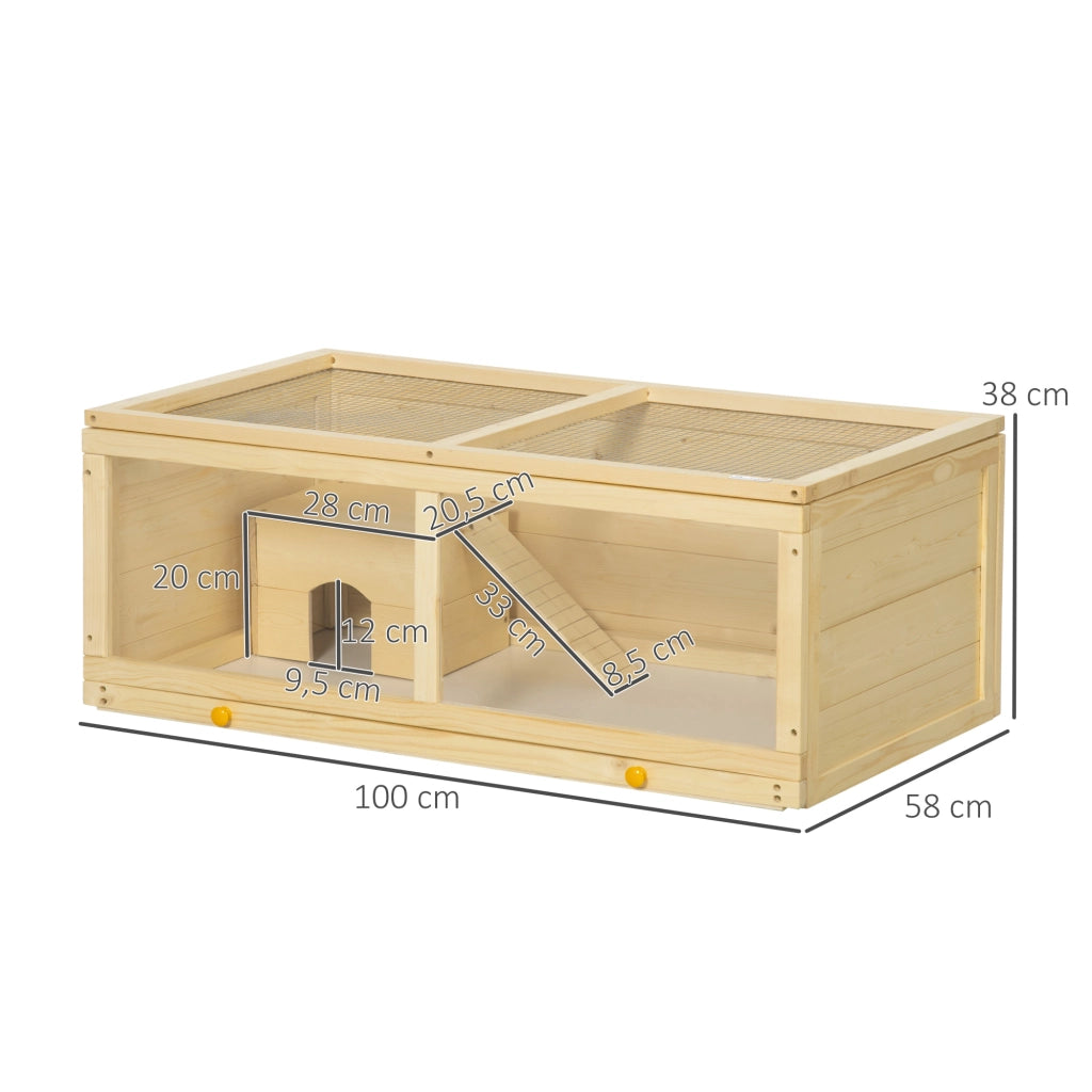 Gabbia per criceti in legno ¨C Xylo ¨C naturale con tetto apribile e vassoio estraibile 100x58x38 cm