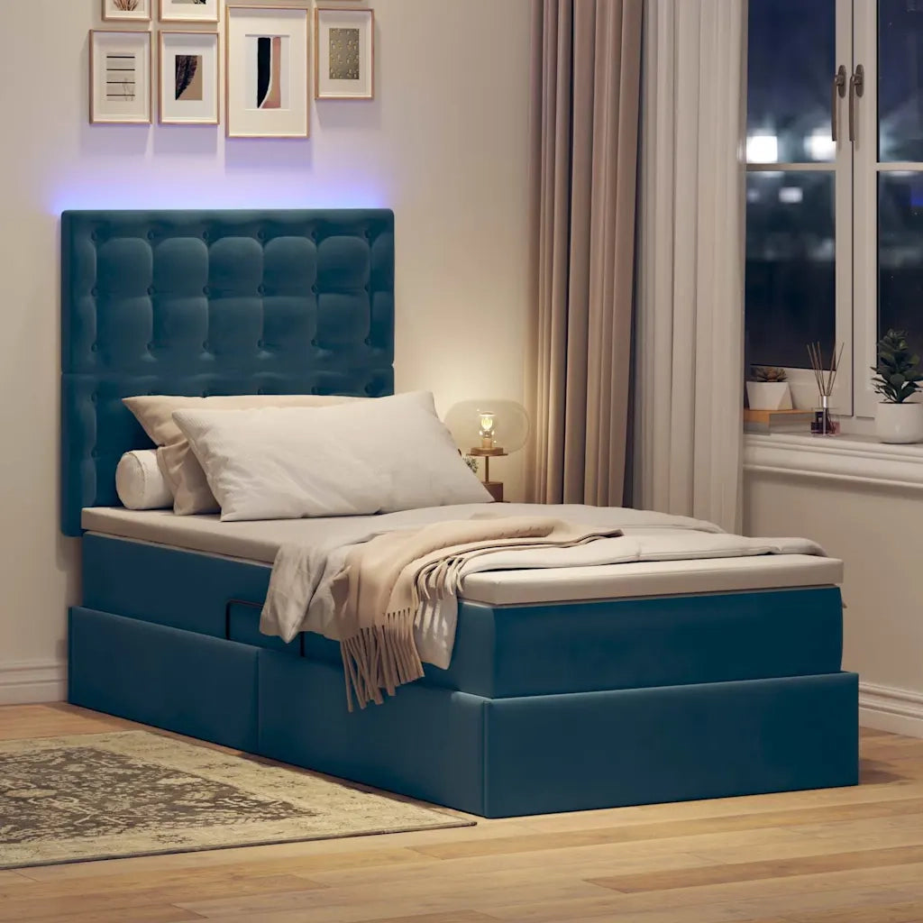 Letto con contenitore e LED Blu Scuro 100 x 200 cm Velluto