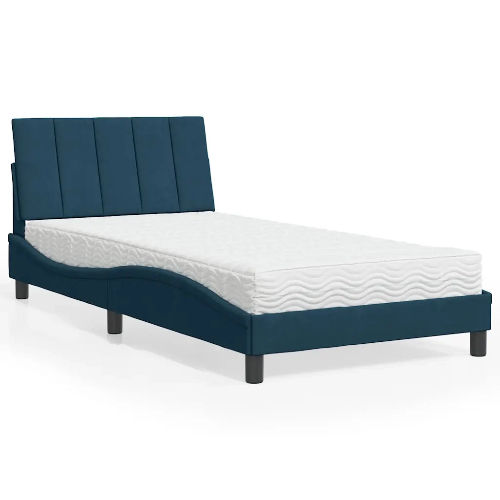 Letto con Materasso Hanko Blu 100x200 cm in Velluto