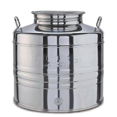 Contenitore Bidone Fusto In Acciaio Inox per Olio 30 Litri con Rubinetto
