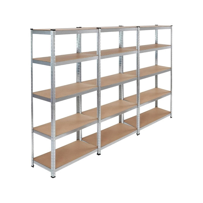 KIT 3 Scaffale in MDF Zincato 5 ripiani: 90x40x180Cm portata 875Kg 175Kg ripiano