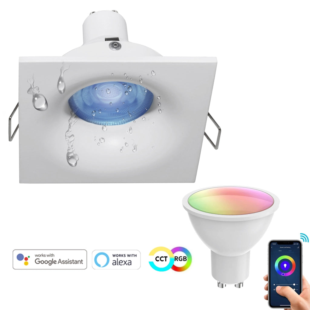 Faretto LED SMART WiFi incasso IP65 Alexa Google luce RGB CCT da 2700K-6500K cromoterapia centro estetico 230V QUADRATO