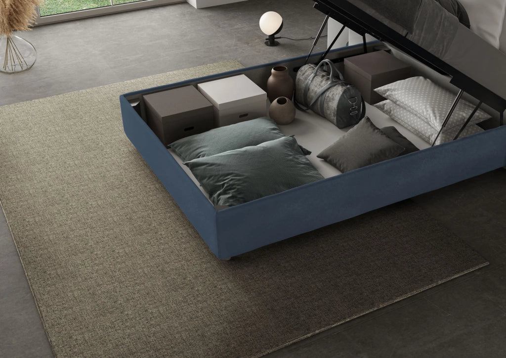 Letto Matrimoniale Francese 140x210 cm con Rete Imbottito in Microfibra Appia Large Blu