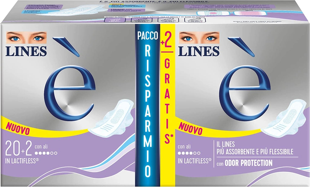 ASSORBENTI LINES È CON ALI IN CONFEZIONE DA 20+2 PEZZI