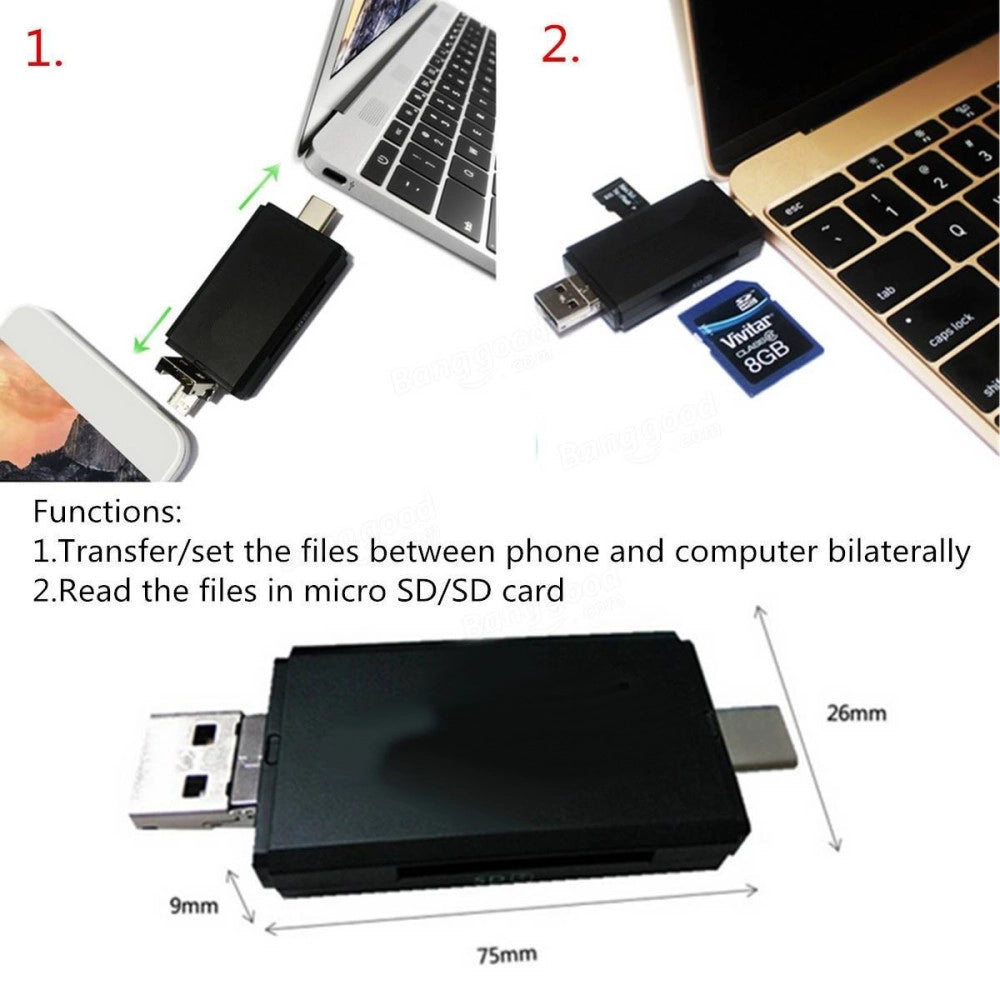 Trade Shop - Tipo-c Adattatore Otg Micro Usb Usb 2.0 Sd Micro Sd Card Reader Pc Smartphone -