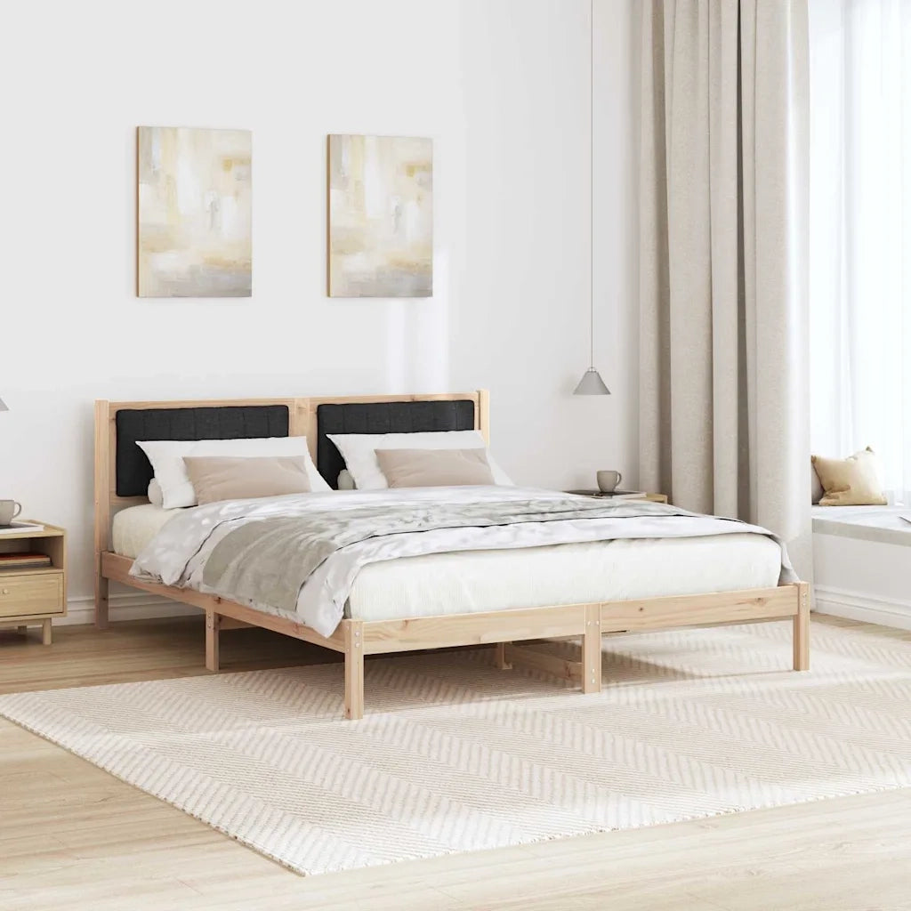 Letto con Testiera Rivestita Nero 150 x 200 cm Pino massello 878251