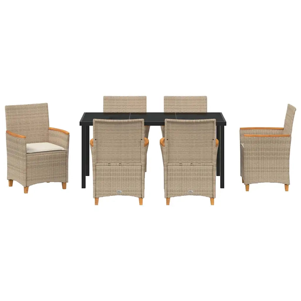 Set da Pranzo per Giardino 7 pcs Beige polyrattan