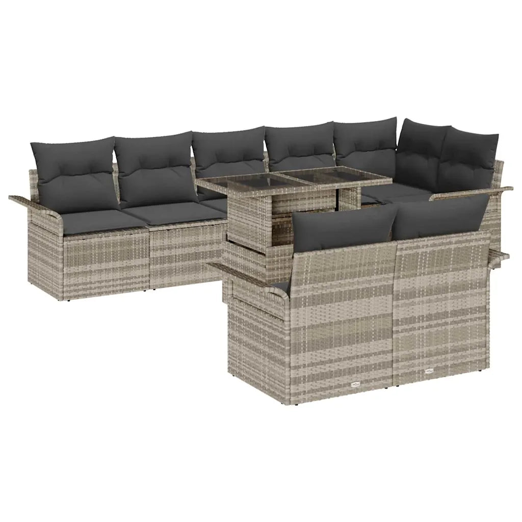 Set Divano da Giardino 9 pcs Grigio chiaro Poly Rattan 3357045