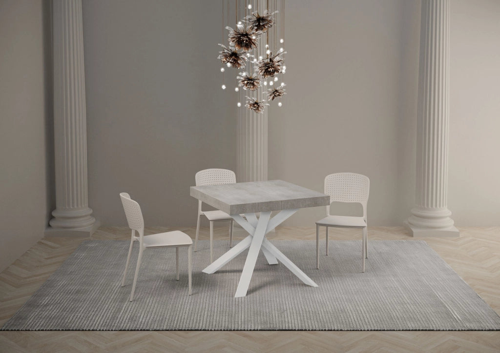 Tavolo Allungabile 90-194x90x76 cm Clerk Cemento Gambe Bianche