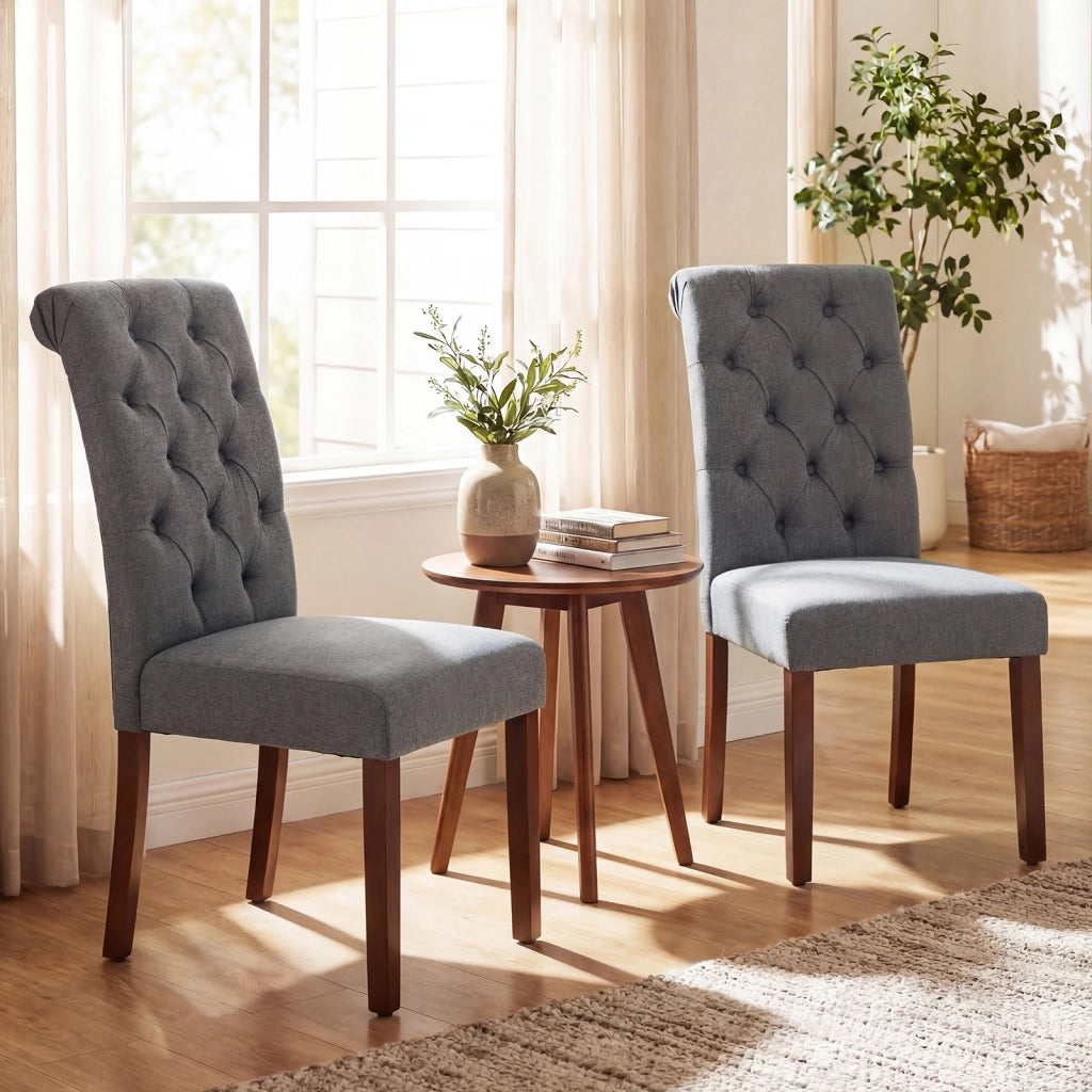 Set di 2 sedie imbottite da cucina cuscino comodo e gambe in legno, Sedia sala da pranzo con schienale alto massello Grigio