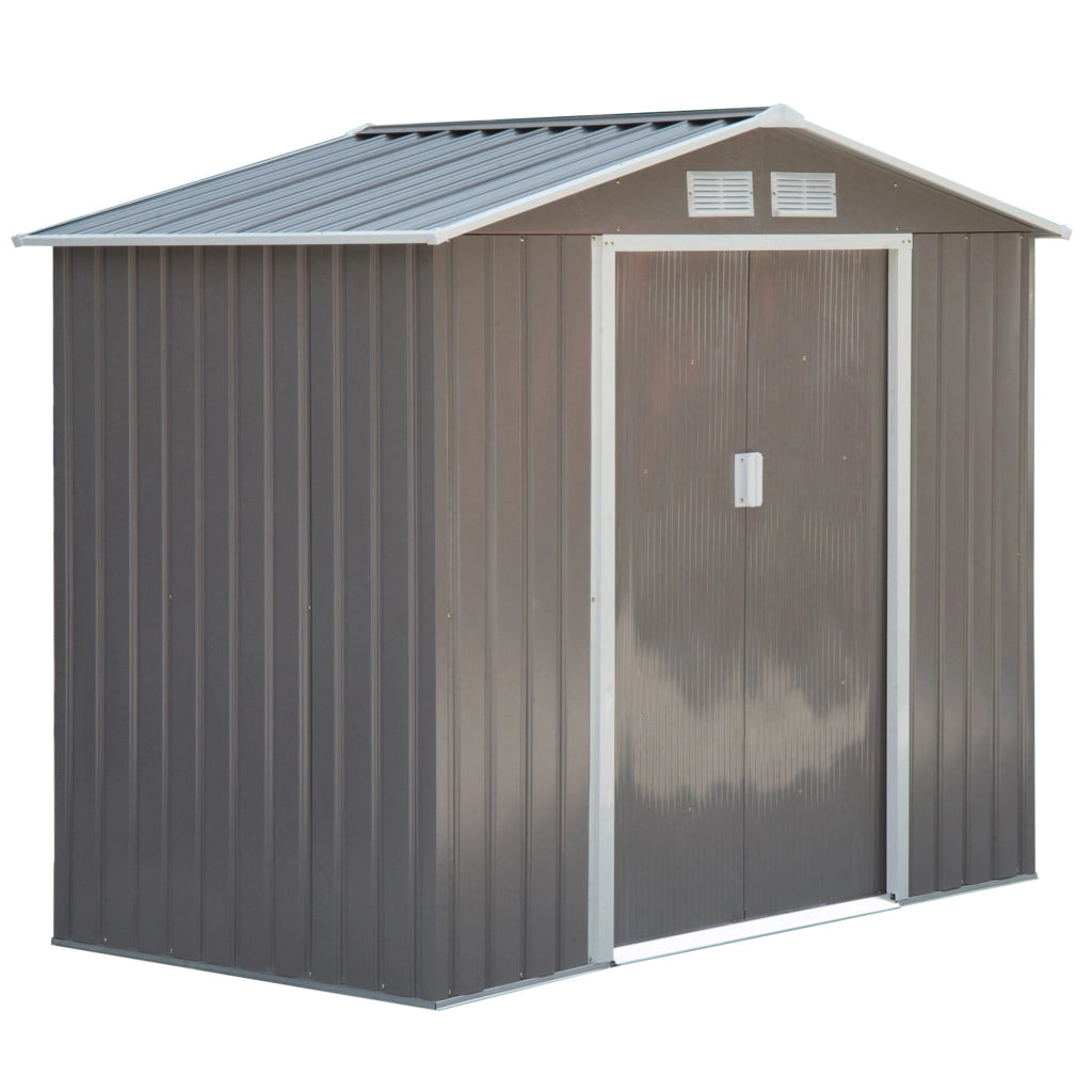 EasyComfort Casetta da Giardino Porta Utensili in Lamiera con Porte Scorrevoli, 213x130x185 cm, Grigio