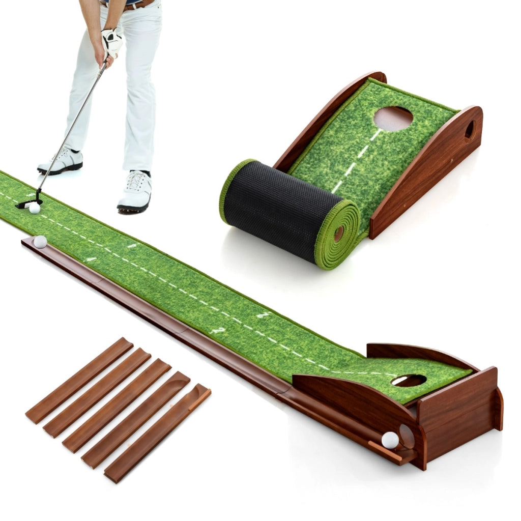 Tappetino da golf per putt con sistema automatico di ritorno della palla-Allenamento con 3 palline da golf 277x29cm