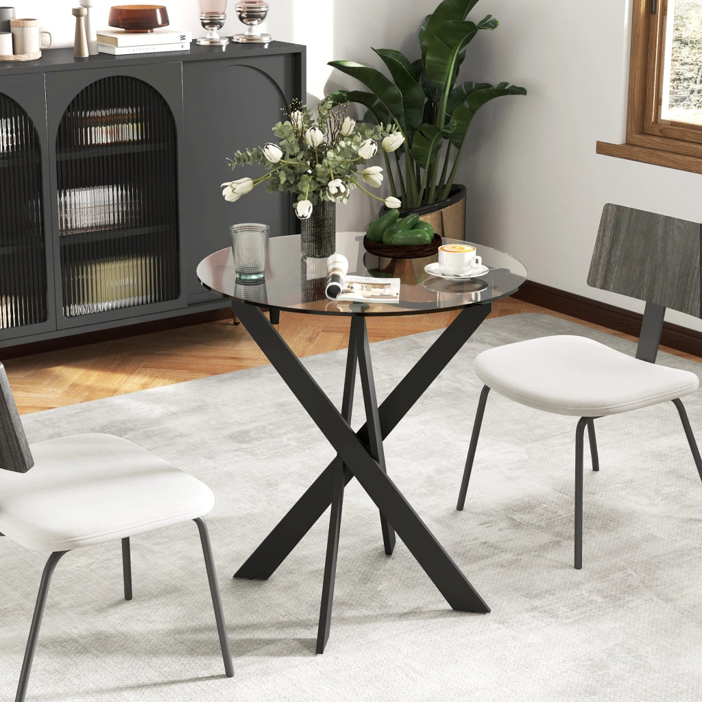 Tavolo da pranzo rotondo ¨C Xylo ¨C Vetro temperato e metallo nero, 70 cm, 4 persone