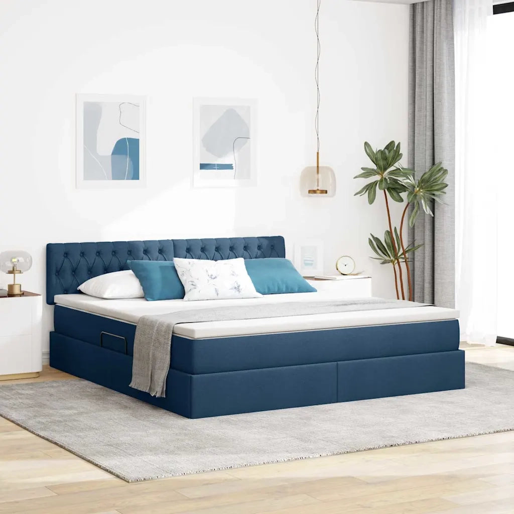 Letto con contenitore e materasso con testiera Blu 180 x 200 cm 3370592