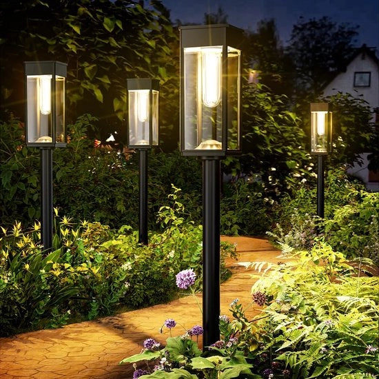 Illuminazione esterna solare, 4 pacchi di lampade solari esterne molto luminose, IP65 illuminazione solare esterna impermeabile all'acqua, patio, giardino, sentiero, ingresso, vialetto, illuminazione solare esterna (bianco caldo)