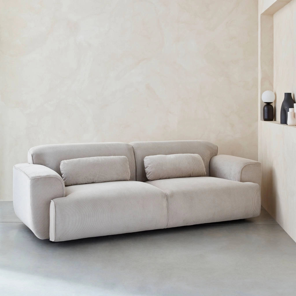 Divano in velluto a coste fini, 3 posti, beige grigio