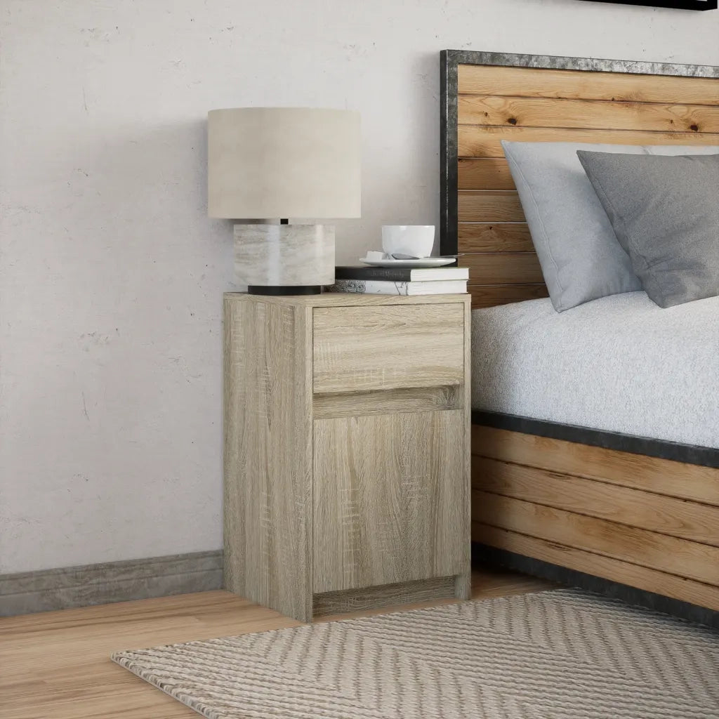 Comodino | Armadio da Notte | Mobiletto da notte con Luci LED Rovere Sonoma in Legno Multistrato