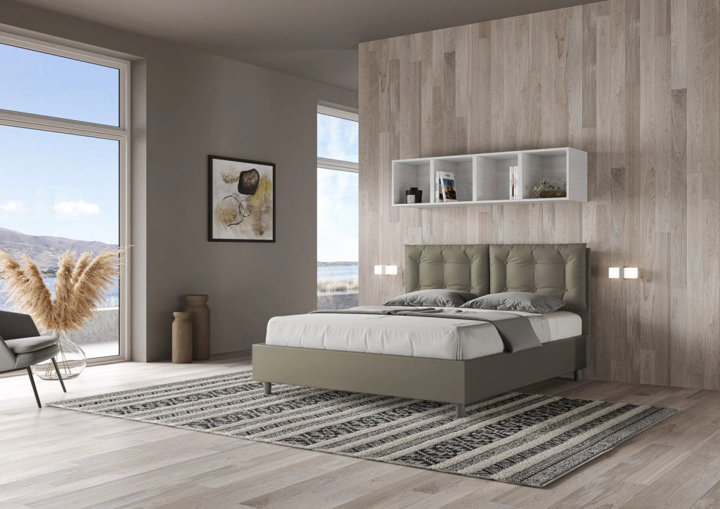 BS COM Letto matrimoniale con rete imbottito 160x200 similpelle cappuccino