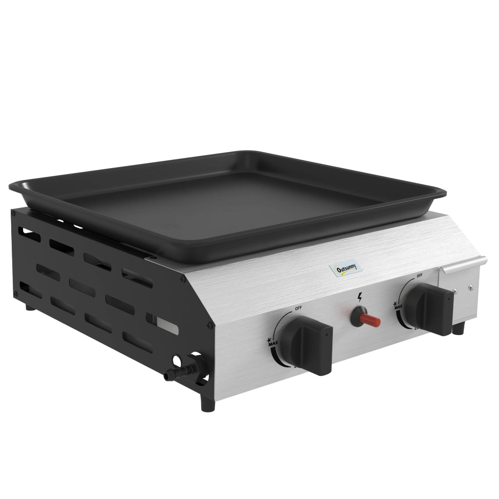 Piastra Barbecue a Gas 2 Bruciatori ¨C Xylo ¨C Acciaio Antiaderente 4.8kw Argento