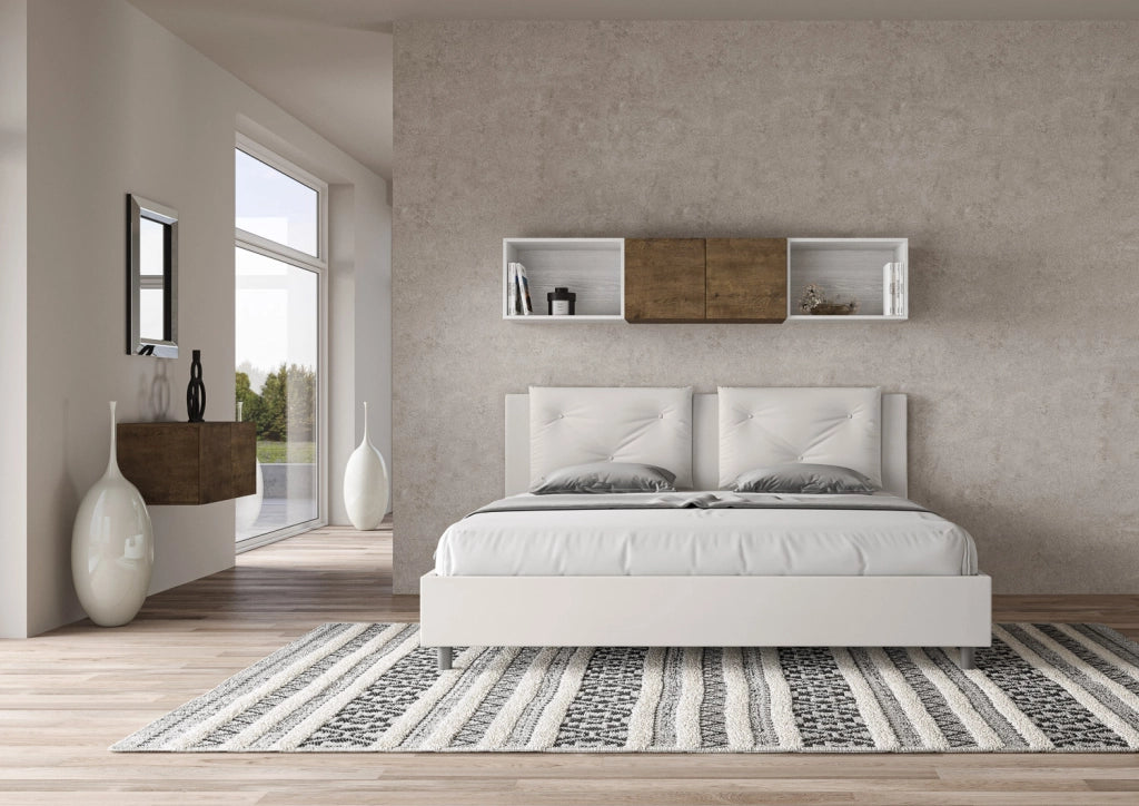 BS COM Letto con rete imbottito 180x210 similpelle bianco