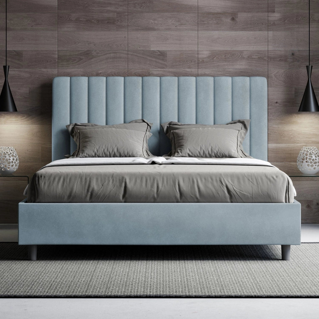 Letto Matrimoniale Francese 140x190 cm con Rete e Contenitore Agueda Azzurro