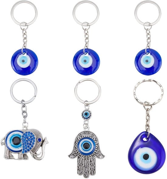 Set di Clip per Chiave a 6 pezzi - Fortuna e Protezione - Mano di Fatima Hamsa - Elefante di Buona Fortuna - Clip per Chiave con Charme - Regalo
