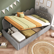Daybed imbottito a L – 90x190 cm – contenitore idraulico – velluto grigio