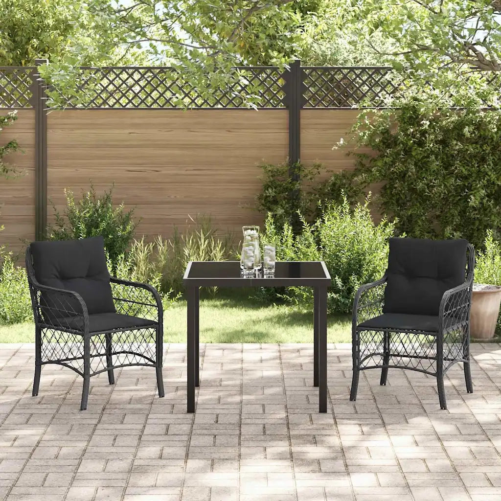 Set da Pranzo per Giardino con cuscino 3 pcs Nero polyrattan