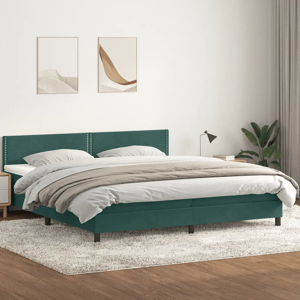 Letto a Molle con Materasso e LED Verde Scuro 180x220 cm Velluto 3316848