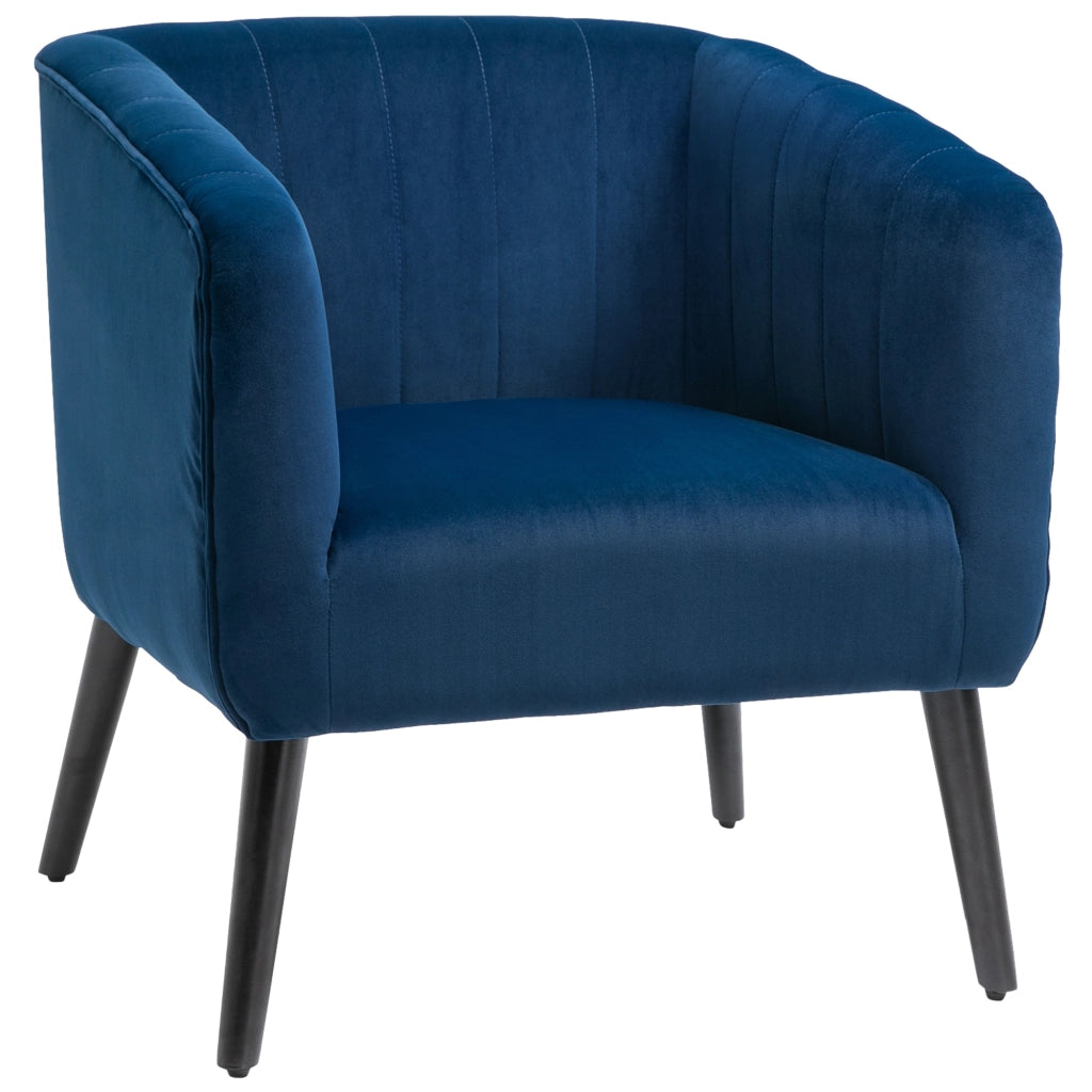 Poltrona Imbottita in Velluto ¨C Minimal ¨C Blu, Gambe in Legno, 70.5x70x76cm