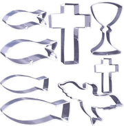 Set di 8 stampi per biscotti, stampi per pesce in forma di croce, stampi per colomba, stampi per velo, stampi per calice, 24 etichette di regalo per comunione, cresima, battesimo