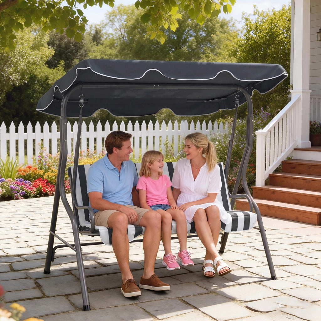 Divano da Giardino 3 Posti con Cuscini ¨C Minimal ¨C Grigio, Bianco