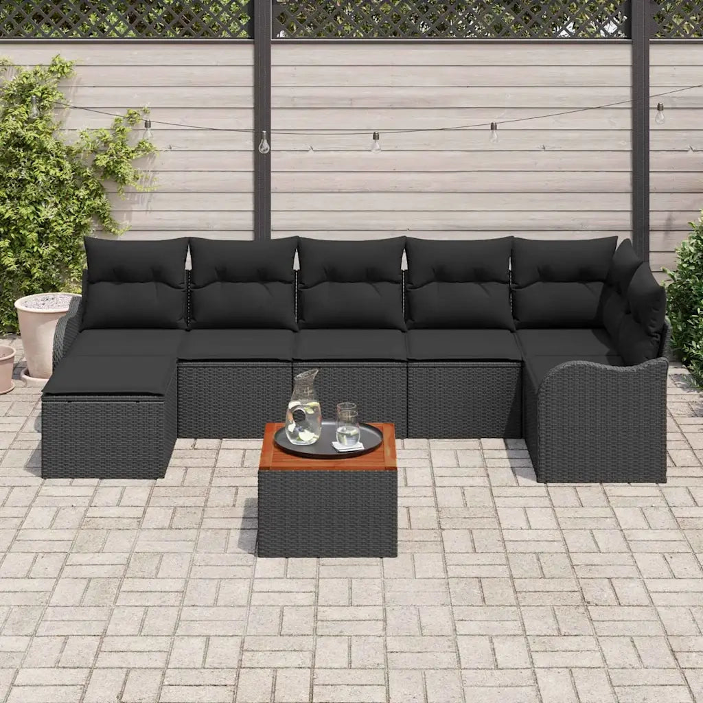 Set Divano da Giardino con archiviazione 8 pcs Nero polyrattan