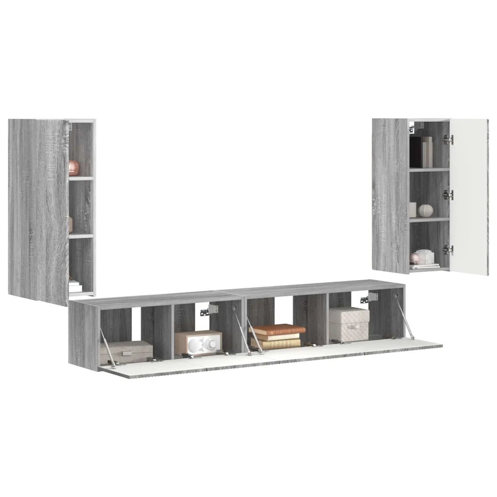 Set mobile TV 4 pz | Armadietto TV | Mobile Porta TV Grigio Sonoma Legno multistrato