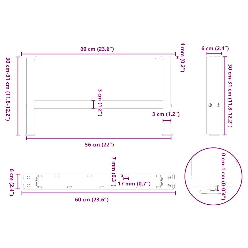 Gambe per Tavolino da Caffè Nere 2 pz 60x(30-31) cm Acciaio 4013264