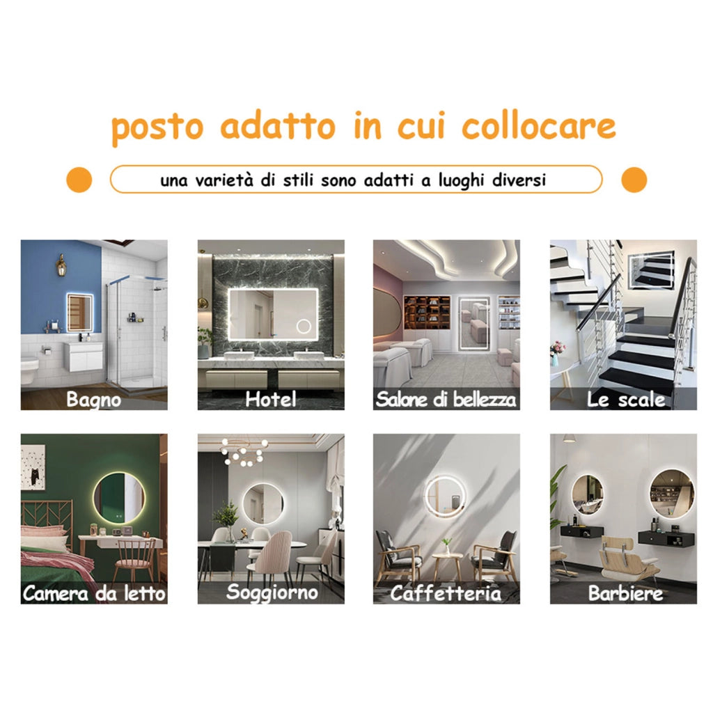 Specchio bagno Rettangolare 120x70cm Retroilluminato Con Led, Antiappannamento