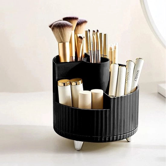 Organizzatore cosmetico da trucco, 360 gradi, organizzatore per spazzole, organizzatore per matite per labbra, organizzatore multifunzionale per salotto, bagno, tavolo da trucco - nero