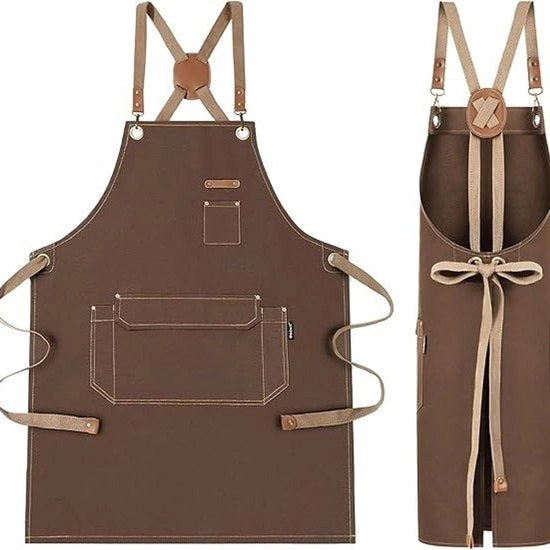 Schorti per uomini e donne (in confezione regalo), schiena incrociata con tasche, adatto per cucina, cottura, cucina, pittura, grembiuli in canapa, adatti per negozi, giardini, ristoranti, bar