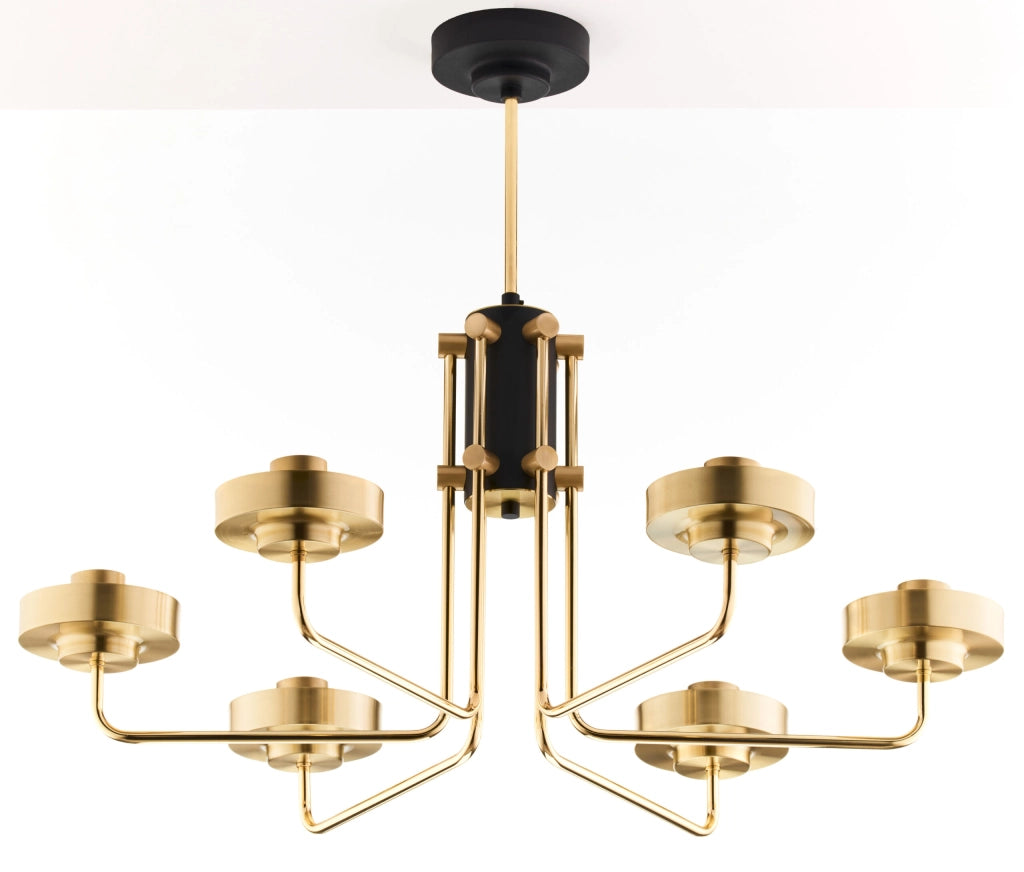 Lampadario classico RAMIREZ oro/nero 6xE27 vetro trasparente