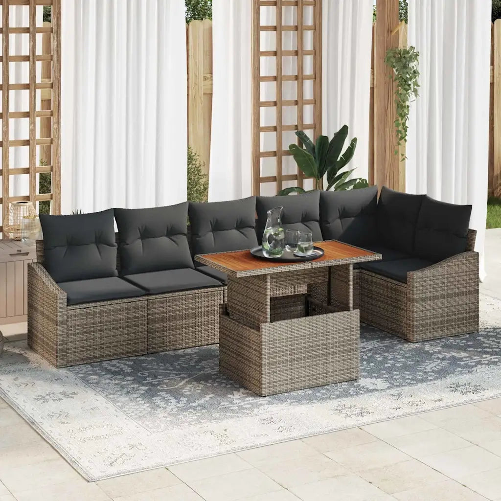 Set da Pranzo per Giardino con cuscino 7 pcs Grigio e Marrone