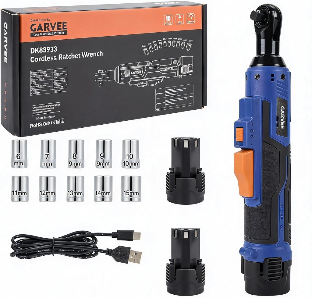 Chiave a cricchetto senza fili da 3/8" 12V; 55 Nm; 300 giri/min; LED; 2 batterie da 2;0 Ah; cavo