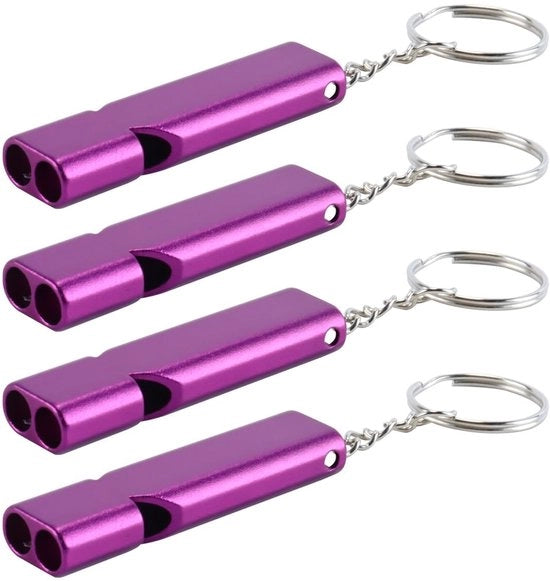 Kit di Sopravvivenza per Emergenze da 4 pezzi - Segnale Acustico Superlucido - Fischietto di Sicurezza - Campeggio/ Escursioni - Leggero e Compattibile - Struttura in Alluminio Robusta